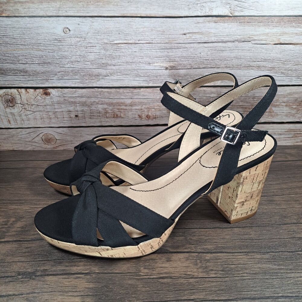 Life stride Lucky Slingback Sandals Cork Block Platform Heel Women's 10 W (NWOB)